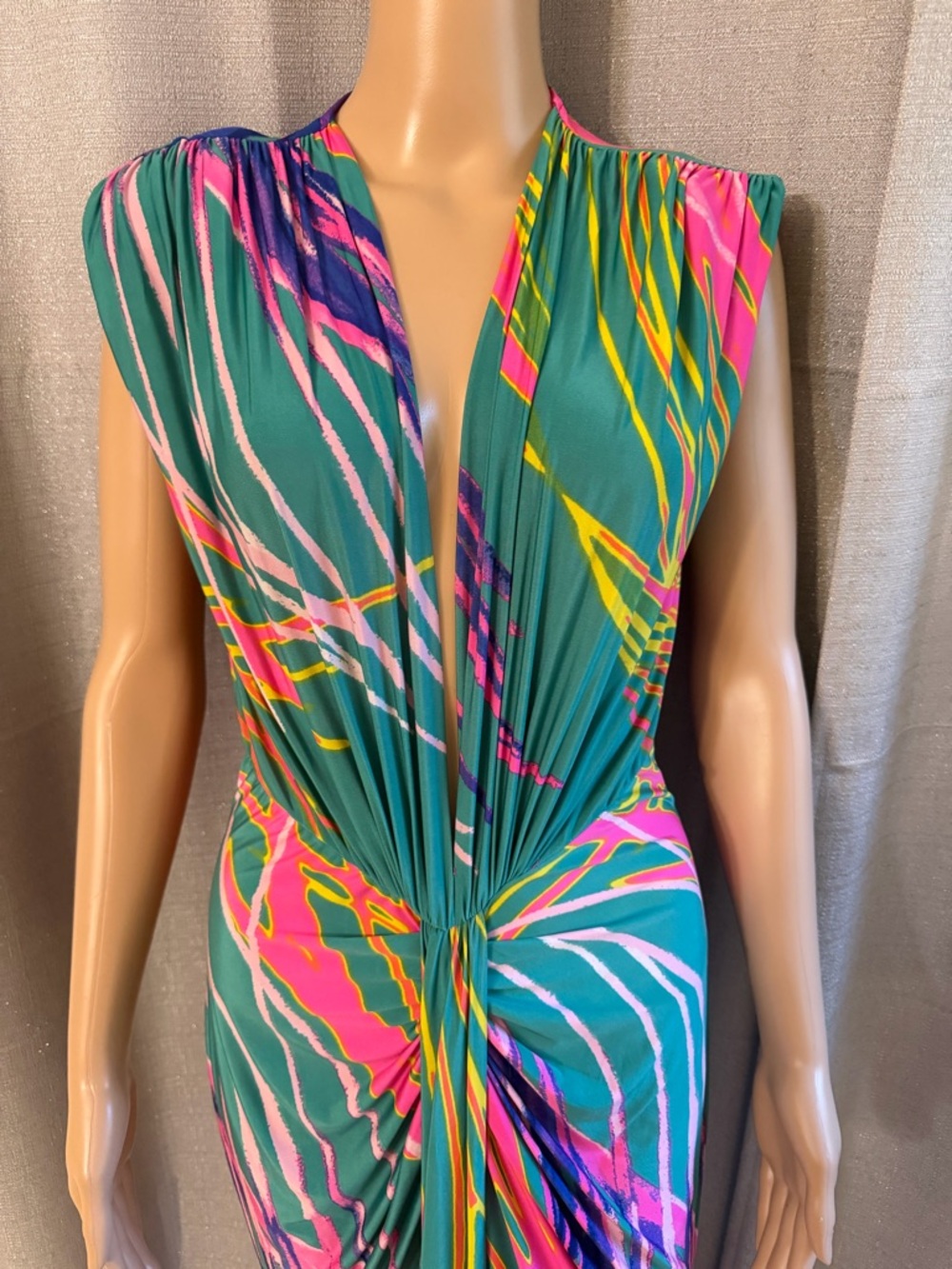 Colorful Teal Twist-Front Maxi Dress - Picture 3 of 6